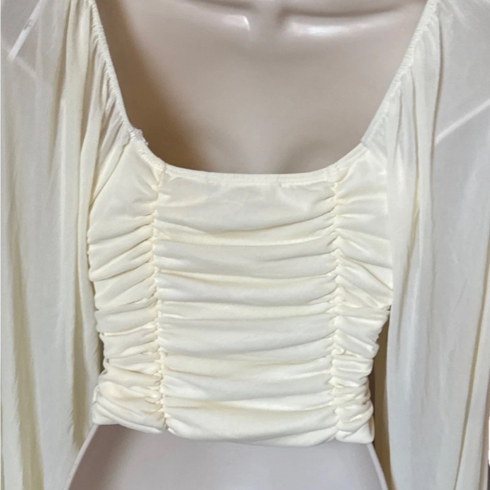 Lulu's Cream Ruched Blouse - Picture 6 of 9